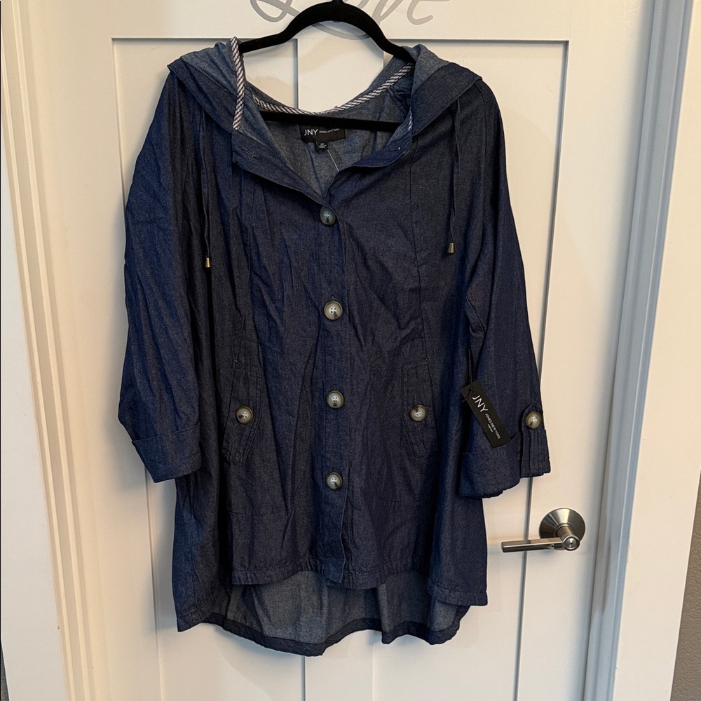 Jones New York Dark Blue Hooded Jean Jacket